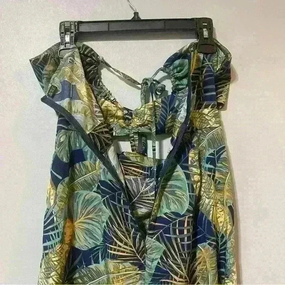 SHEIN VCAY Tropical Print Criss-Cross Strap Open Back Drawstring Thigh Slit M - Picture 8 of 11